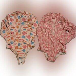2 pair Eddie Bauer Kids Swim Bodysuits - Pink and Orange